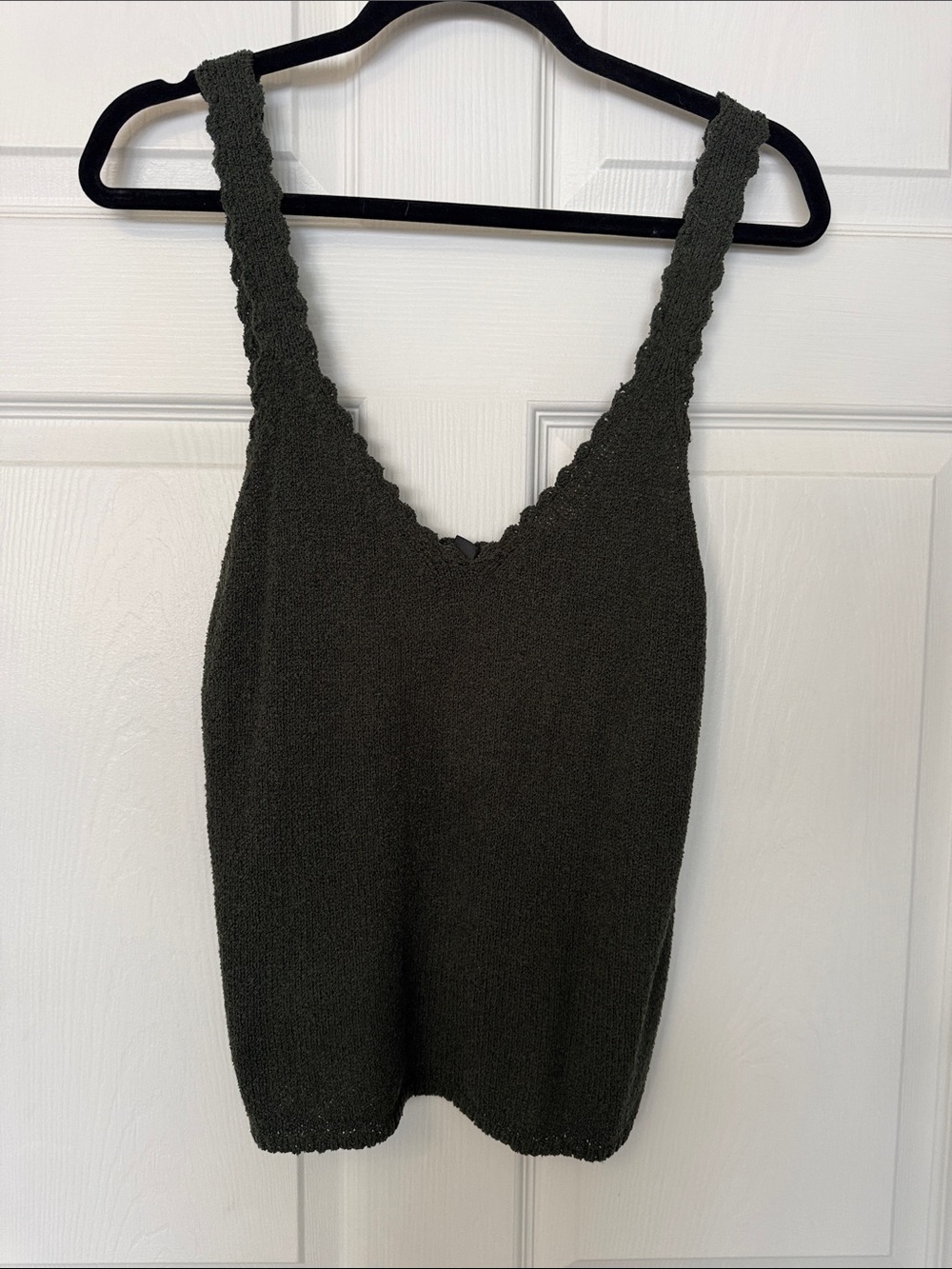 Alya Olive Green Scalloped Knit Tank Top